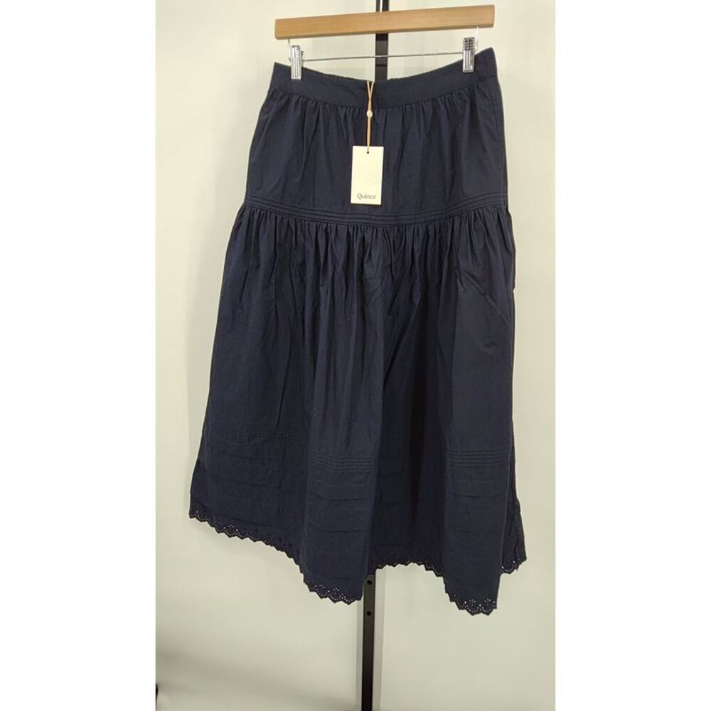 Quince 100% Organic Cotton Poplin Pintuck Maxi Skirt Navy Basic S - Picture 2 of 3